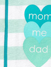 Baby And Toddler Girls 'Mom Me Dad' Striped One Piece Pajamas
