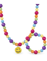 Girls Emoji Charm Multicolor Beaded Necklace And Bracelet Set