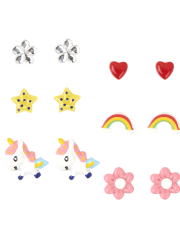 Pendientes de unicornio y arcoíris para niñas, paquete de 6