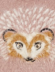Girls Animal Graphic Fuzzy Sweater