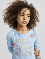 Girls Embellished Graphic High Low Top