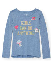 Girls Embellished Graphic High Low Top
