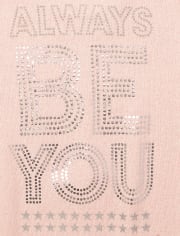 Girls Active Long Elbow Sleeve Embellished Graphic Lightweight Sweater Top