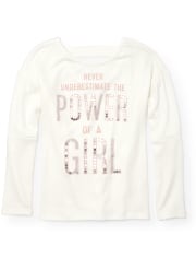 Girls Active Long Elbow Sleeve Embellished Graphic Lightweight Sweater Top
