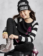 Girls Long Raglan Sleeve Patched Sweater