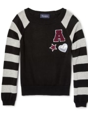 Girls Long Raglan Sleeve Patched Sweater
