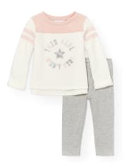 Toddler Girls Long Striped Sleeve Embellished 'This Girl Won't Stop' Fleece Top And Leggings Set
