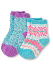 Toddler Girls Fair Isle Print And Solid Cozy Socks 2-Pack