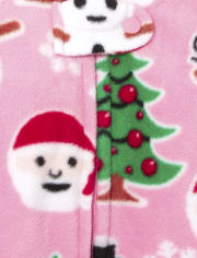 Pijama de una pieza con pie de polar de glaciar con estampado navideño de manga larga unisex para bebés y niños pequeños