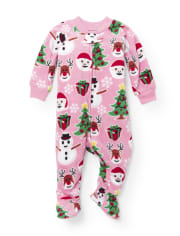 Pijama de una pieza con pie de polar de glaciar con estampado navideño de manga larga unisex para bebés y niños pequeños