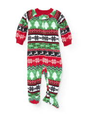 Baby And Toddler Boys Christmas Fair Isle Print Fleece Footed One Piece Pajamas