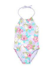 Maillot de bain une pièce dos nu fleuri pour fille