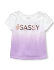 Toddler Girls Short Sleeve Sequin Graphic Dip Dyed Top