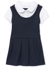 Toddler Girls Uniform Ponte Knit 2 In 1 Dress
