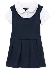 Toddler Girls Uniform Ponte Knit 2 In 1 Dress