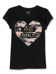 Girls Mommy And Me Kid Goals Camo Heart Matching Graphic Tee