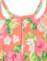 Girls Sleeveless Floral Print Woven Racerback Romper