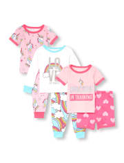 Pyjama 6 pièces en coton ajusté pour bébé et toute-petite fille