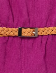 Mameluco tejido con cinturón y bordado para niñas