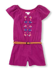 Mameluco tejido con cinturón y bordado para niñas