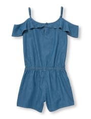 Girls Woven Chambray Off Shoulder Romper