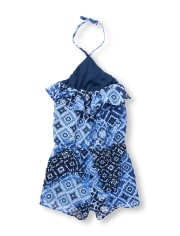 Mameluco halter tejido con estampado geométrico Tie Dye sin mangas para niñas