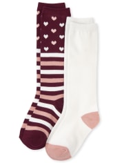 Paquete de 2 calcetines hasta la rodilla lisos y estampados para niñas