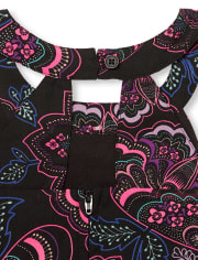 Girls Sleeveless Butterfly Print Woven Halter Neck Romper