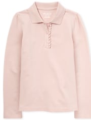 Polo de piqué con volantes de manga larga uniforme para niñas