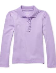 Polo de piqué con volantes de manga larga uniforme para niñas