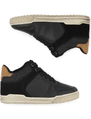 Boys Hi Top Faux Leather Sneakers