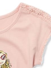 Haut graphique à bordure en crochet pour fille