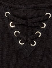 Girls Faux Lace Up Lightweight Sweater Knit Top