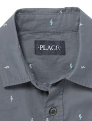 Boys Bolt Print Poplin Button Down Shirt