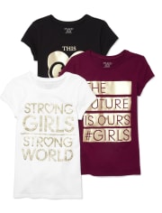 Girls Embellished Girl Power Graphic Tee 3-Pack