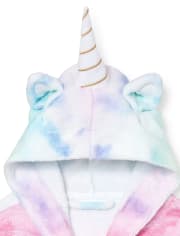 Girls Rainbow Cloud Print Unicorn Hooded Robe