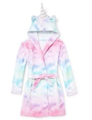 Girls Rainbow Cloud Print Unicorn Hooded Robe