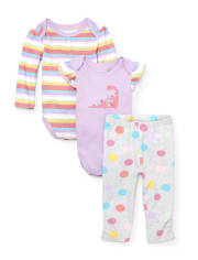 Baby Girls Dino Striped 3-Piece Playwear Set