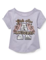 Baby And Toddler Girls Short Roll Sleeve Embellished Graphic Top