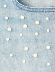 Girls Faux Pearl Denim Skinny Jeans