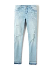 Girls Faux Pearl Denim Skinny Jeans