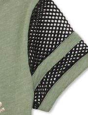 Girls Active Short Mesh Sleeve Foil Graphic Top