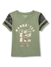 Girls Active Short Mesh Sleeve Foil Graphic Top