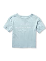 Top con estampado de perlas de imitación y estampado metalizado de "alto mantenimiento" para niñas