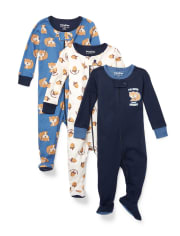 Baby And Toddler Boys Squirrel Snug Fit Cotton One Piece Pajamas 3-Pack