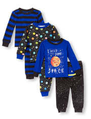 Baby And Toddler Boys Glow Space Snug Fit Cotton 6-Piece Pajamas