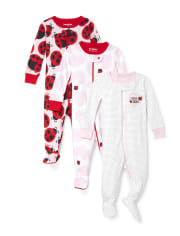 Paquete de 3 pijamas de una pieza de algodón con ajuste ceñido para bebés y niñas pequeñas Dad Ladybug