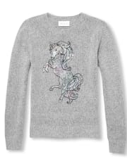 Girls Sequin Graphic Metallic Sweater