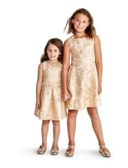 Toddler Girls Sleeveless Metallic Gold Jacquard Woven Dress