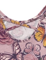 Vestido con espalda cruzada y tejido con estampado de mariposas y flores brillantes para bebés y niñas pequeñas